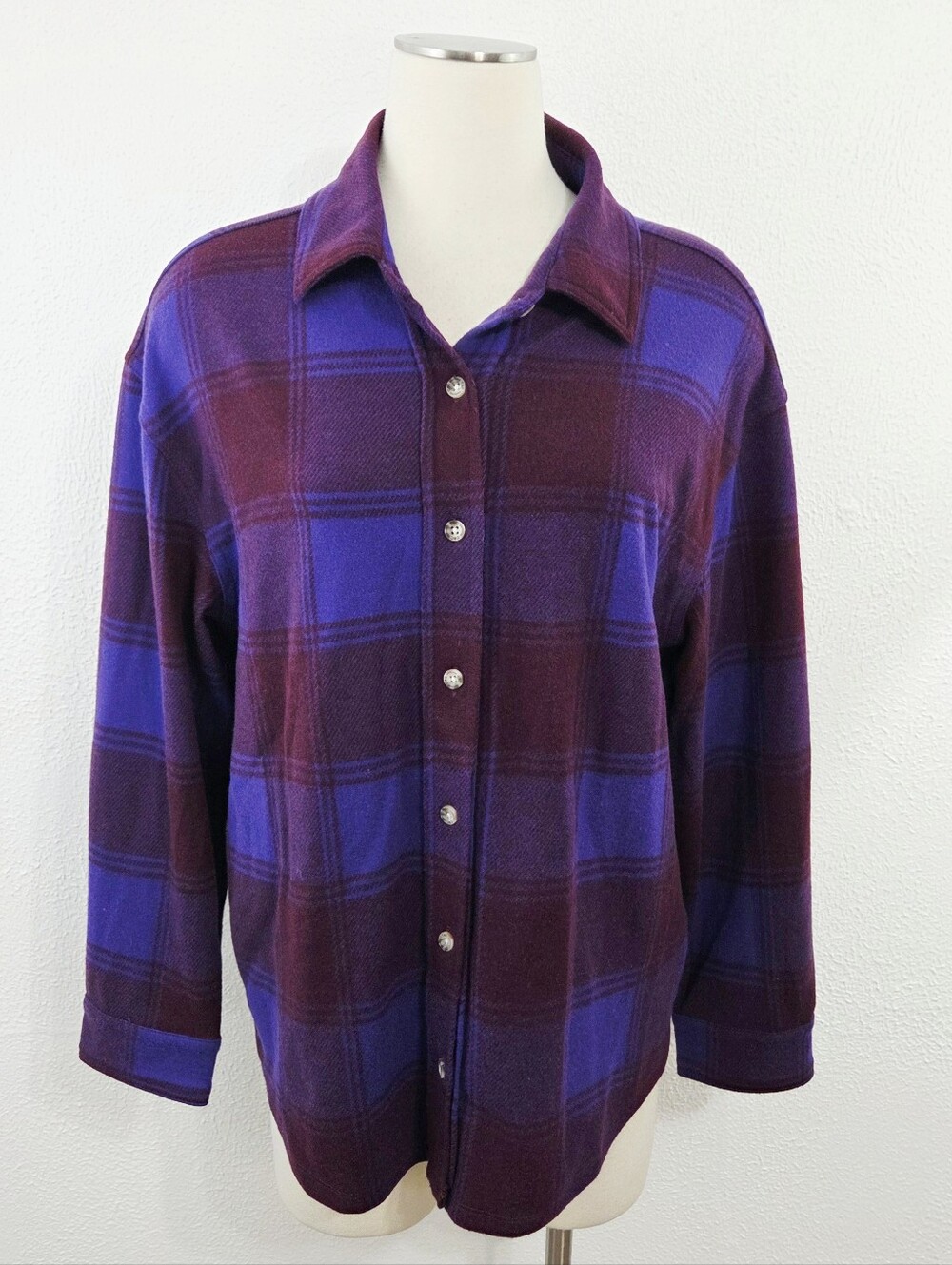 C&C purple plaid flannel button down shirt port royale spectrum women medium NWT
